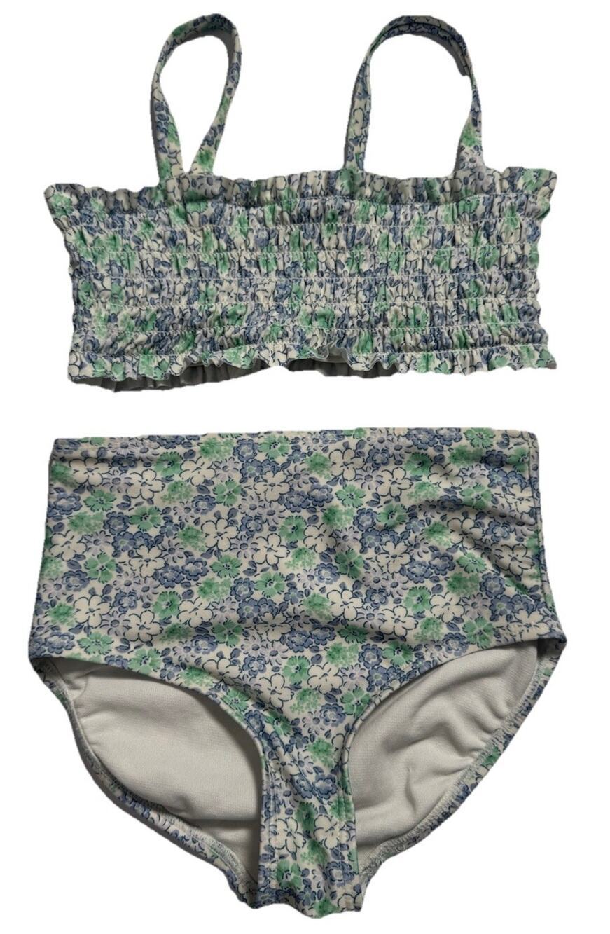 GAP Kids Floral Smocked Bikini Swimsuit 2 Piece Blue Green Size S 6-7
